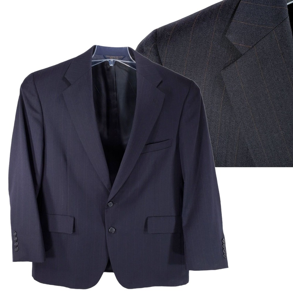 John Clarendon Sport Coat‎ 42S Men Dark Blue Pinstripe Single Breast Made USA